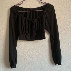 Nastygal long sleeve black crop top